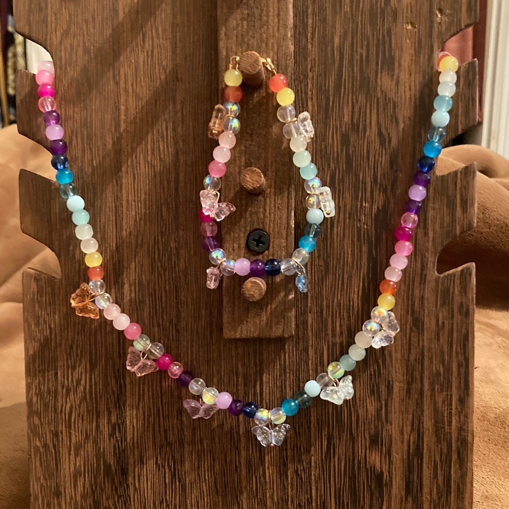 Colorful Butterfly Charm Necklace/Bracelet Set